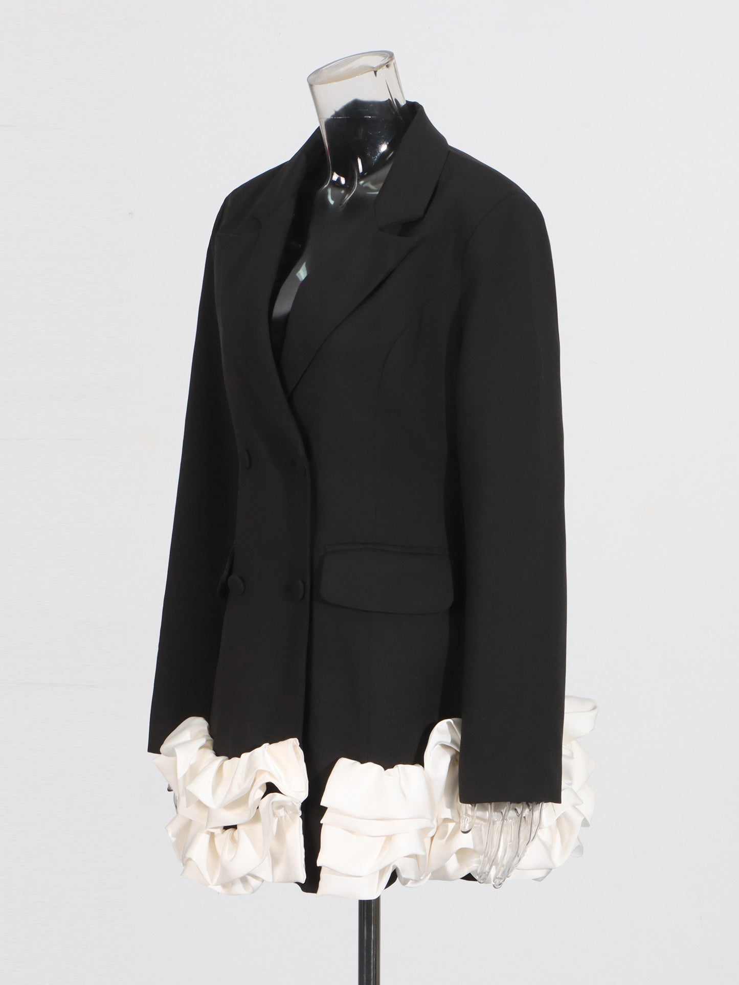 Black Double-Breasted Ruffle Hem Mini Dress