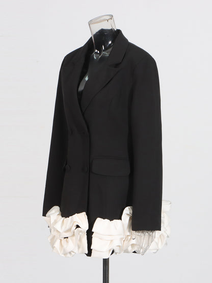 Black Double-Breasted Ruffle Hem Mini Dress