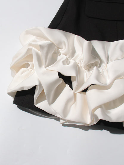 Black Double-Breasted Ruffle Hem Mini Dress