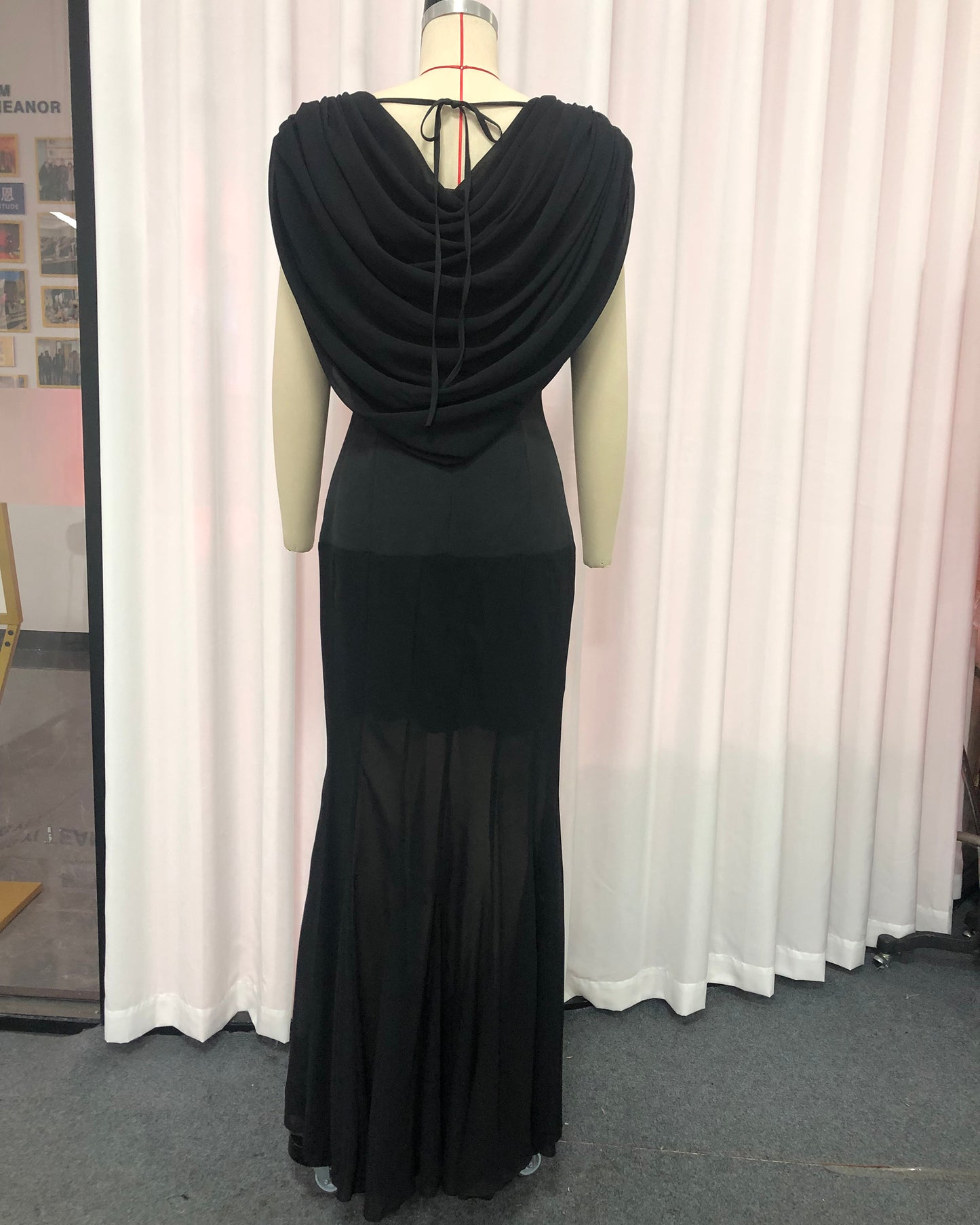 Black Draped Neck Sleeveless Maxi Dress