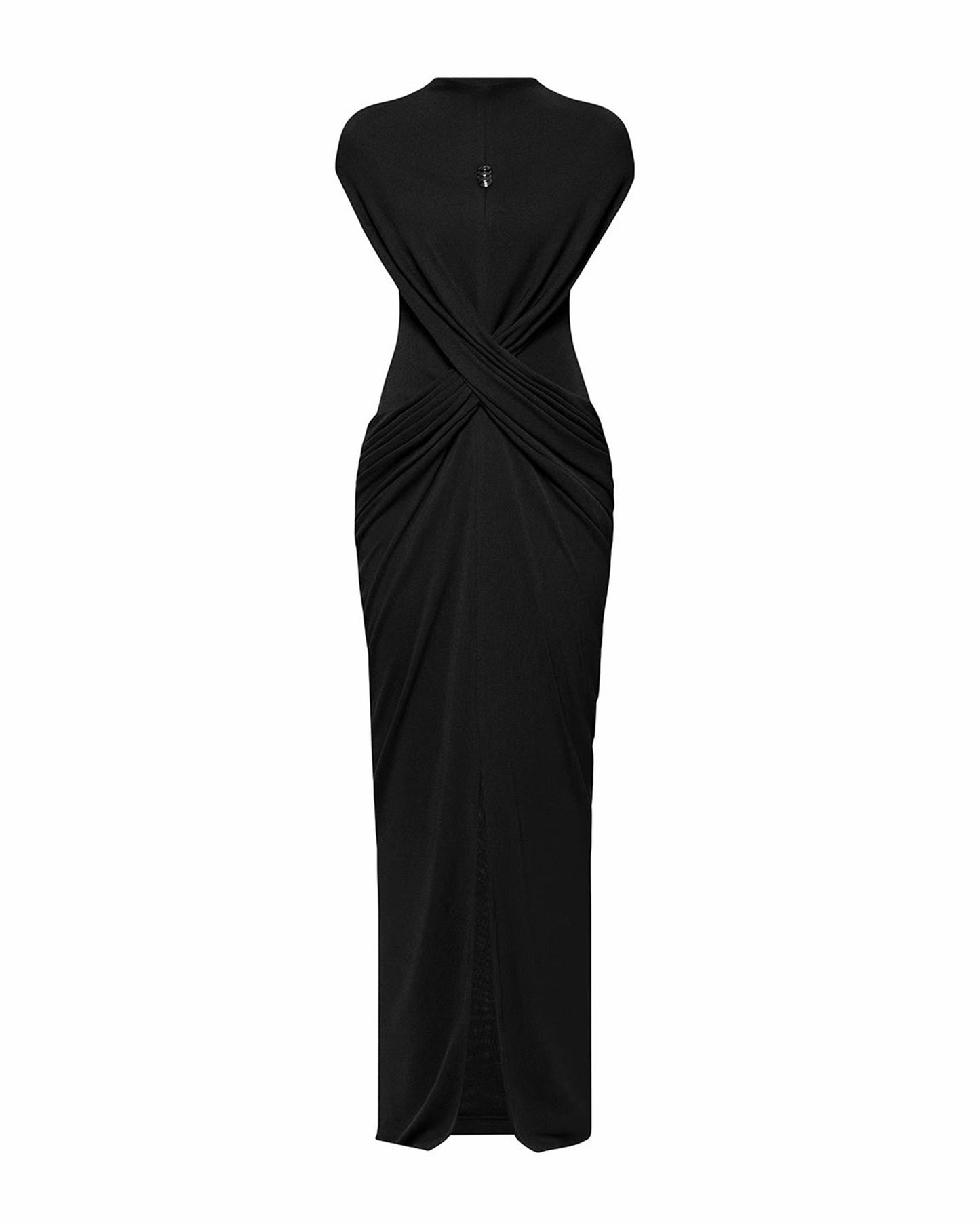 Black Draped Stand Collar Sleeveless Maxi Dress