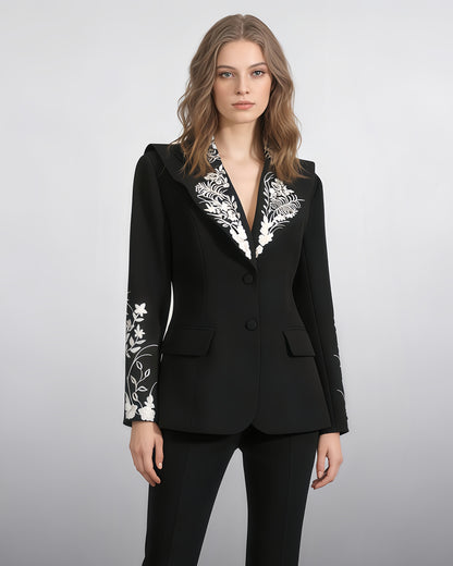 Black Embroidered Fitted Blazer