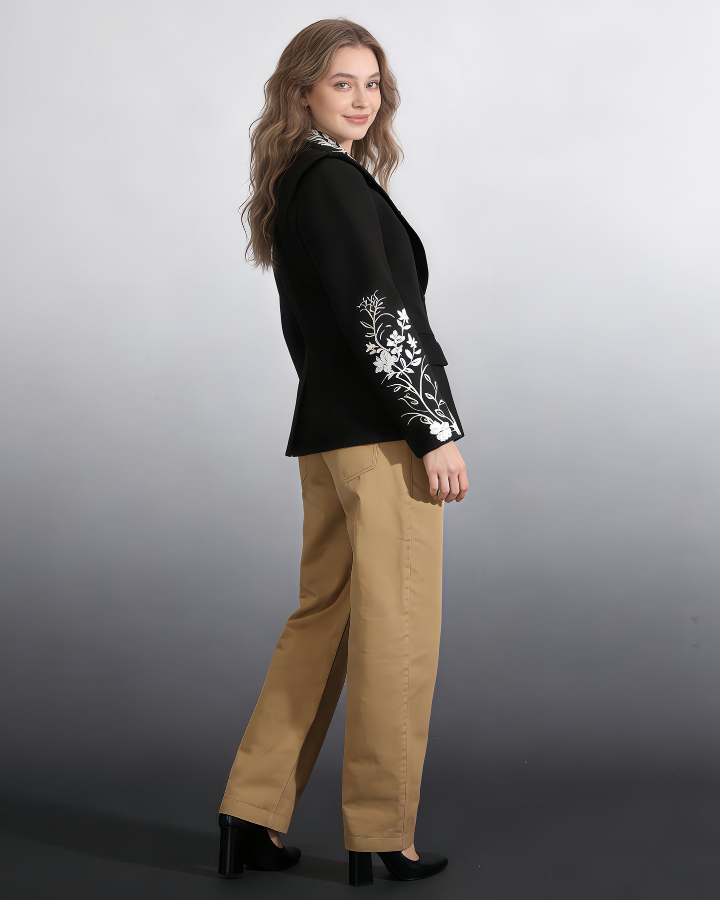 Black Embroidered Fitted Blazer