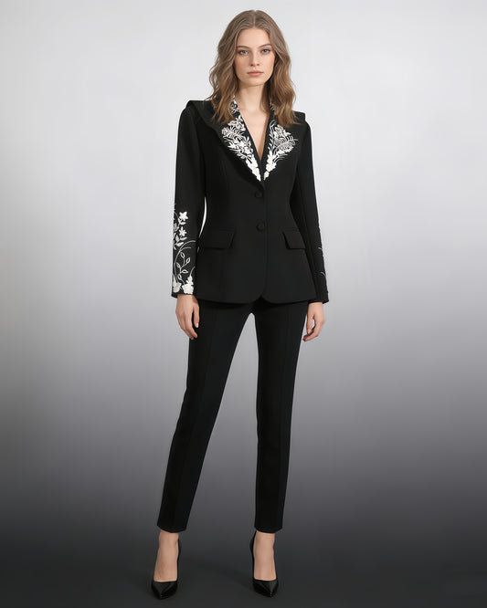 Black Embroidered Fitted Blazer