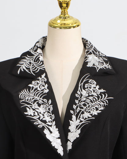 Black Embroidered Fitted Blazer