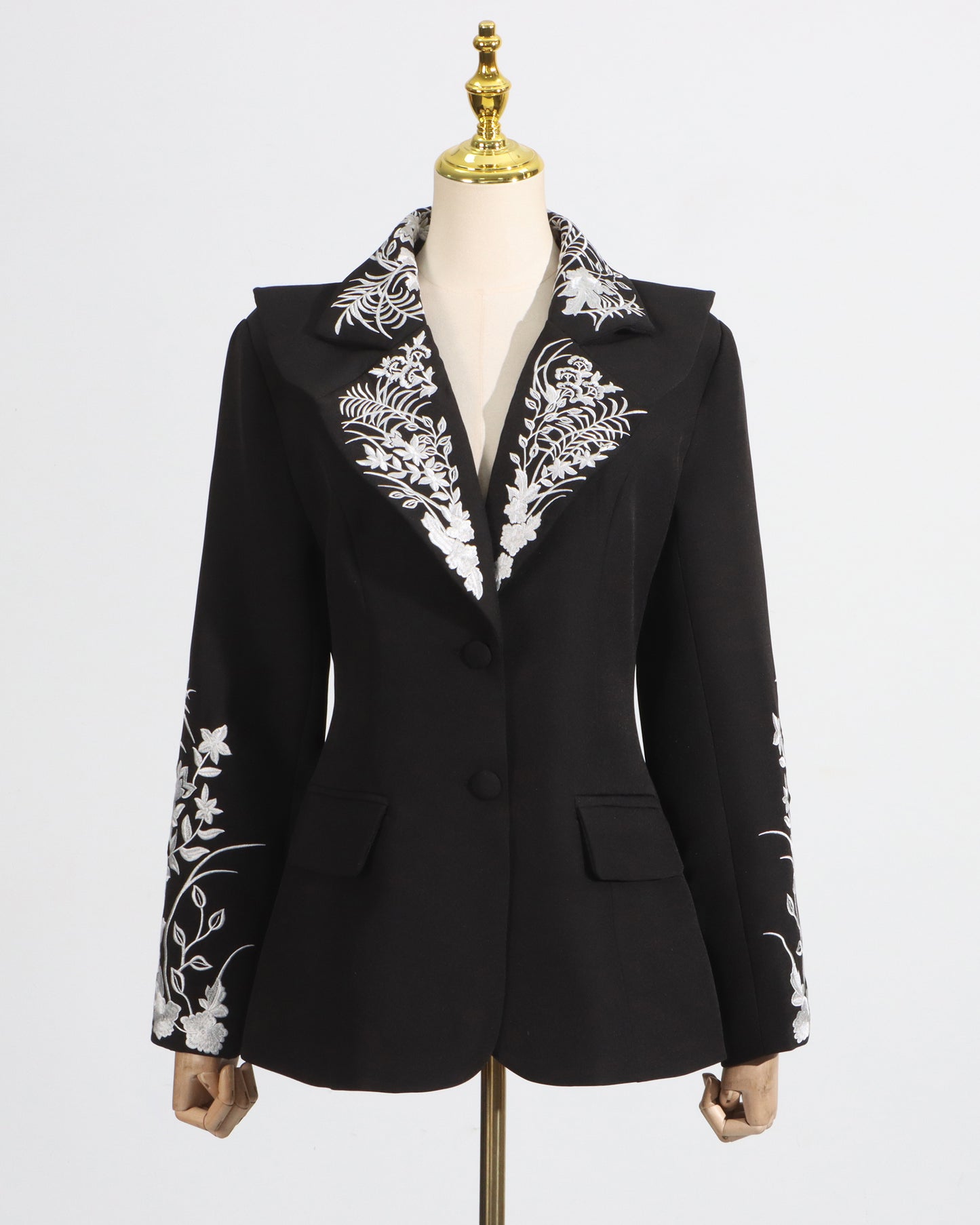 Black Embroidered Fitted Blazer