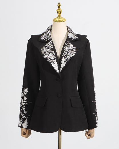 Black Embroidered Fitted Blazer