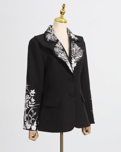Black Embroidered Fitted Blazer