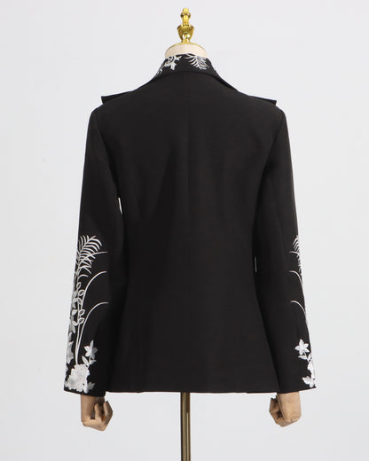 Black Embroidered Fitted Blazer