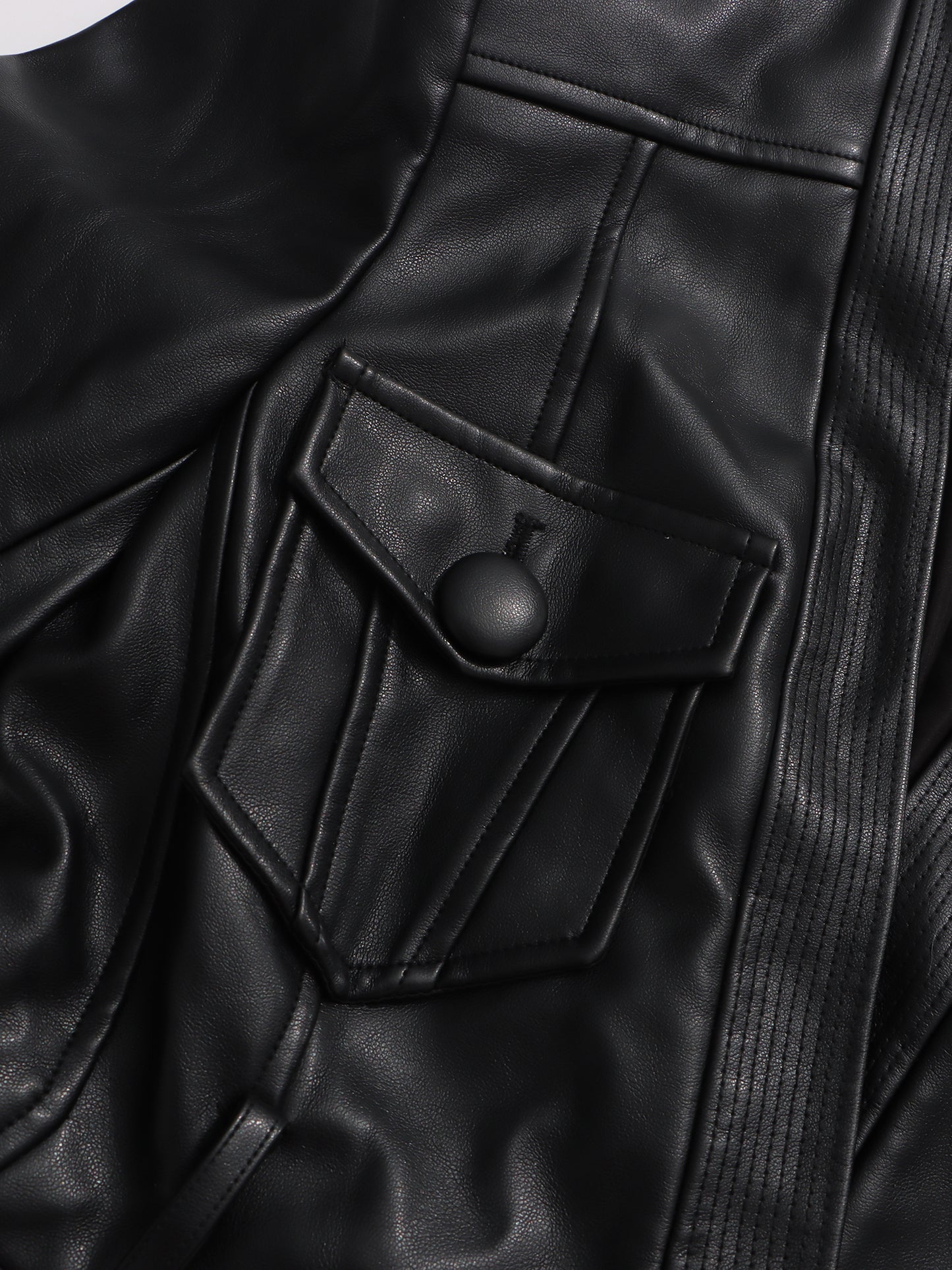 Black Faux Leather Belted Jacket with Gold Buckle