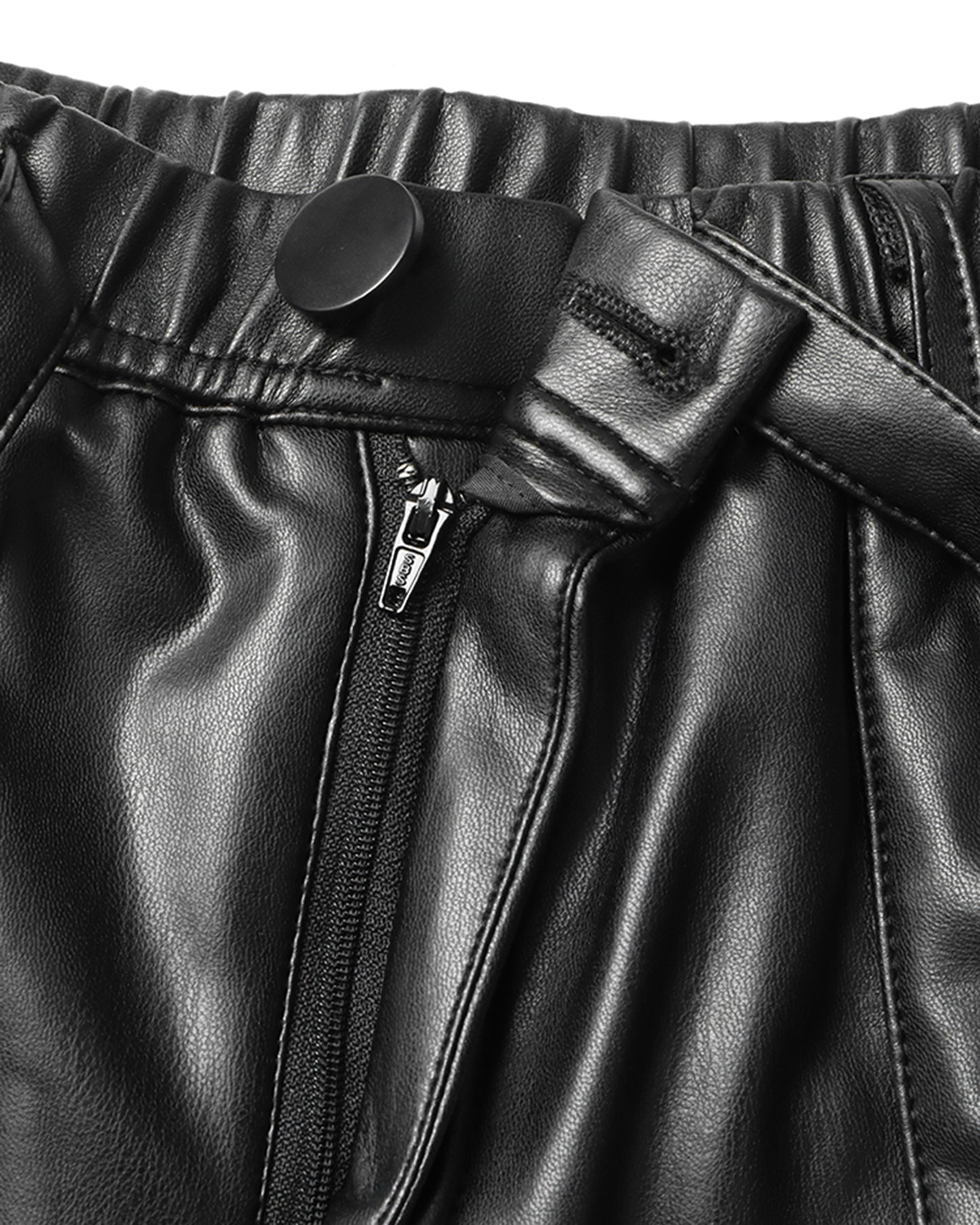 Black Faux Leather Cargo Pants with Belt