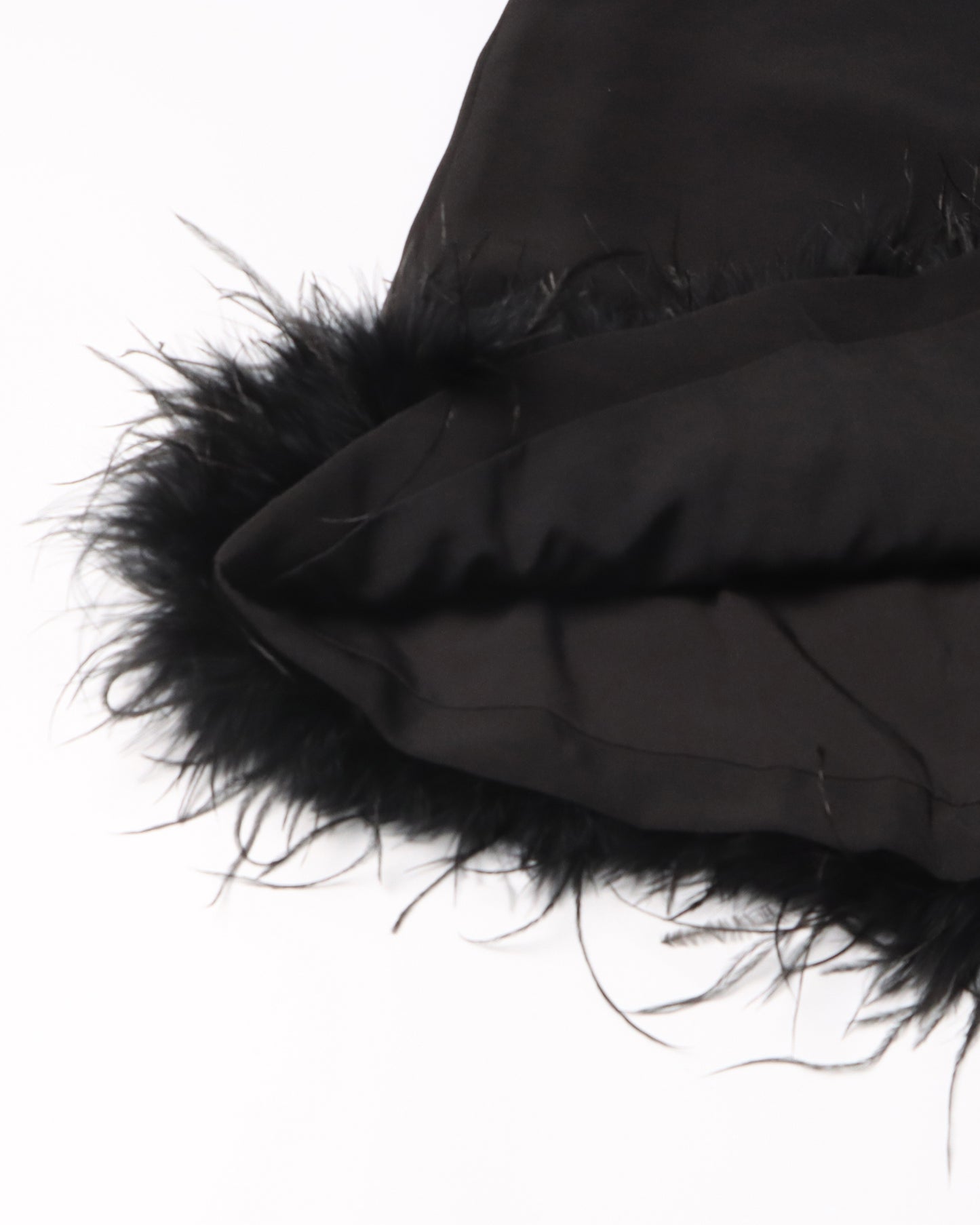 Black Feather-Trim Midi Dress