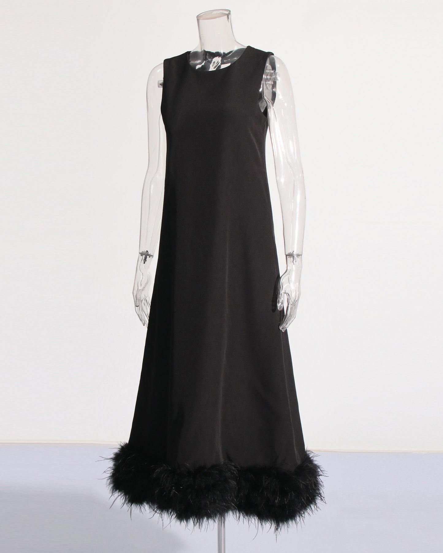 Black Feather-Trim Midi Dress