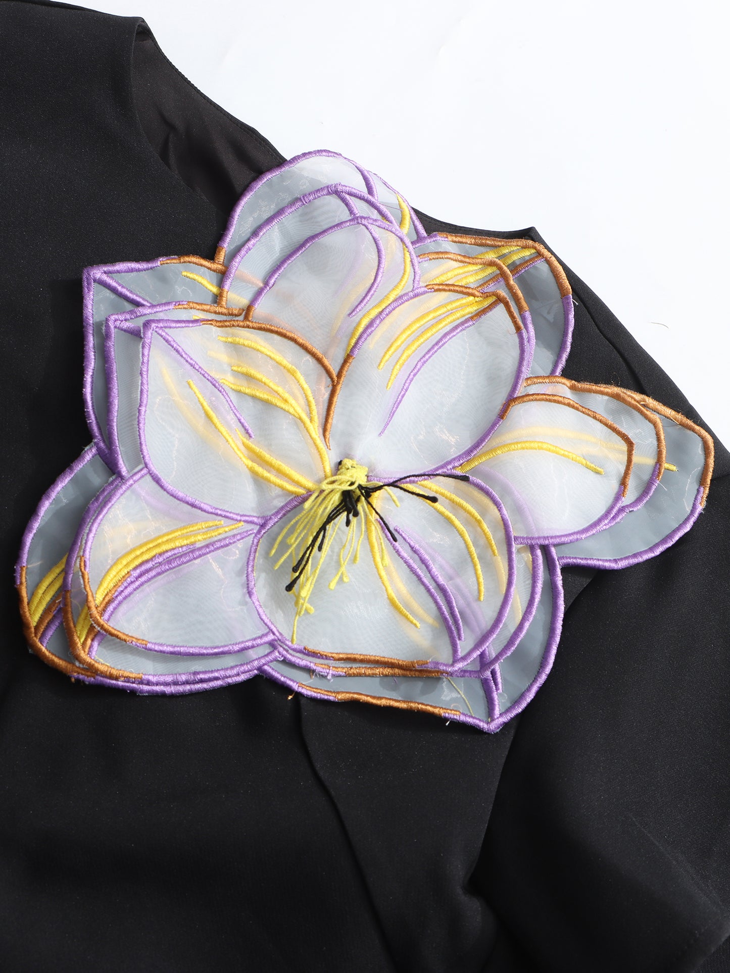 Black Floral Appliqué Crop Top & Midi Skirt Set