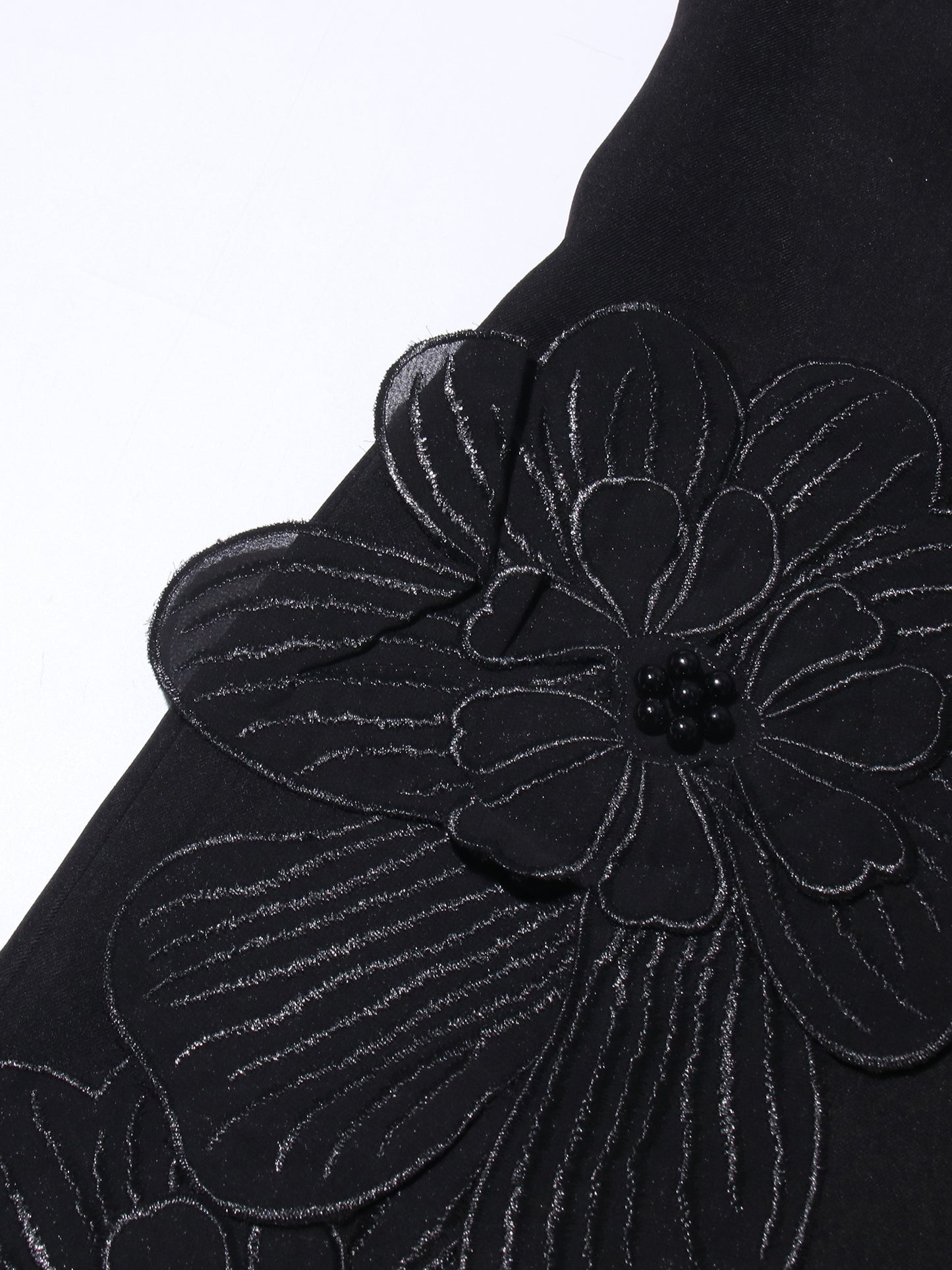 Black Floral Appliqué Sleeveless Mini Dress