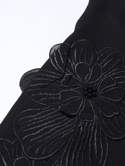 Black Floral Appliqué Sleeveless Mini Dress