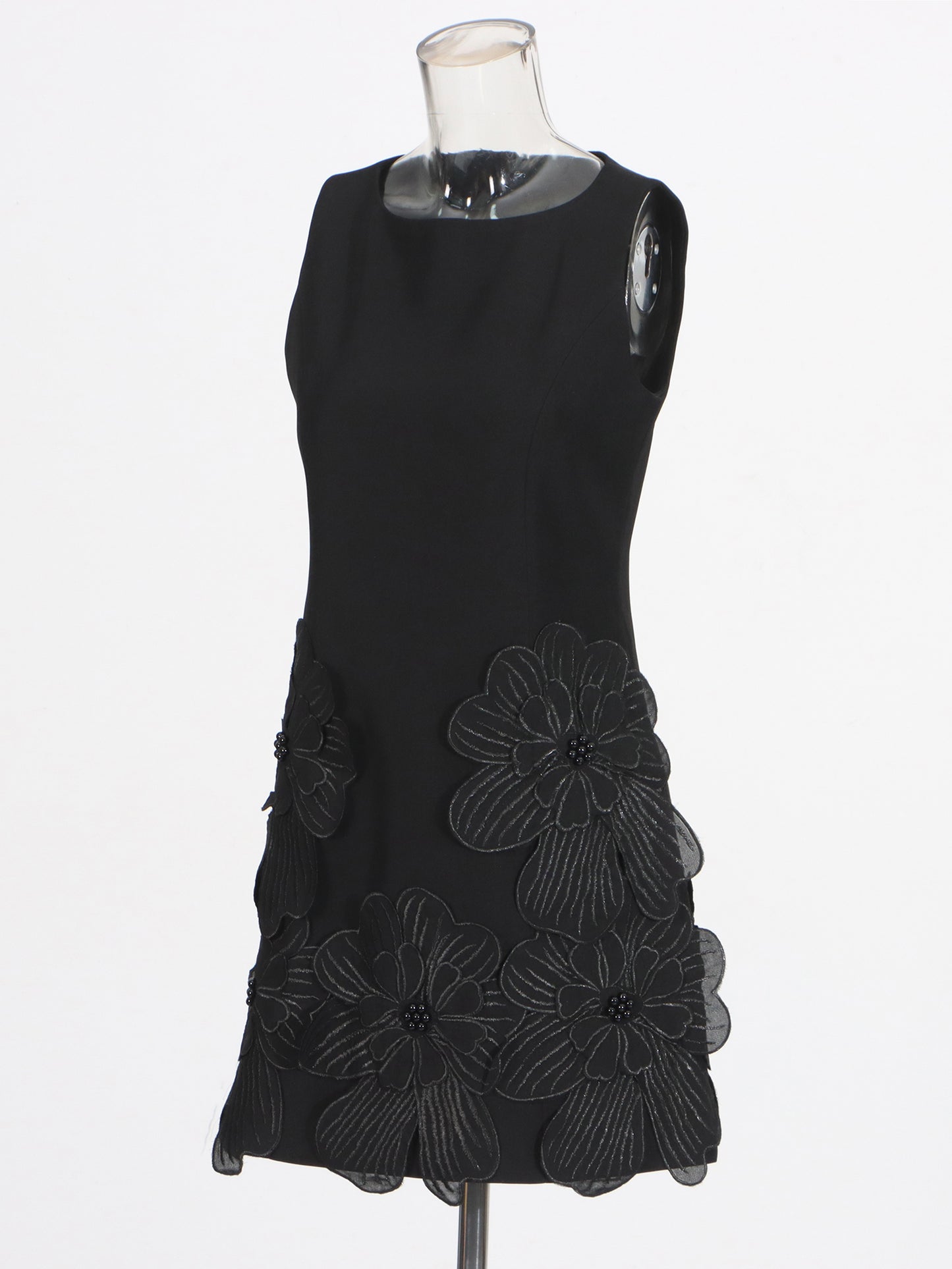 Black Floral Appliqué Sleeveless Mini Dress