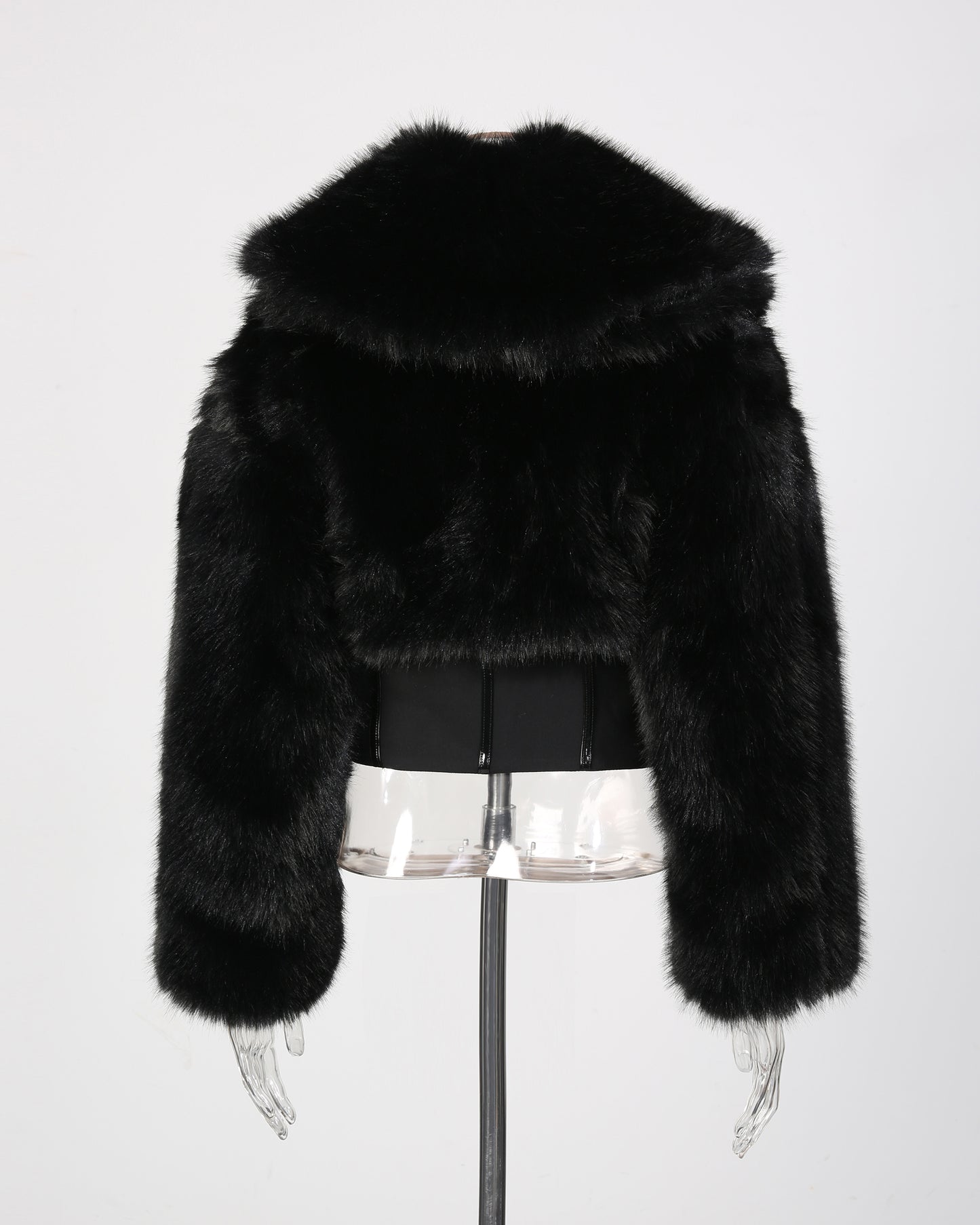 Black Fur Panel Corset Waist Coat with Zipper