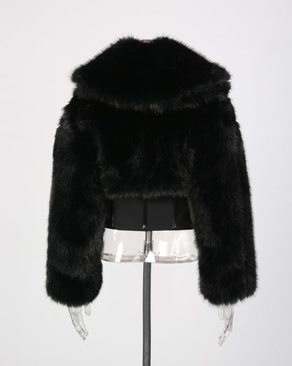 Black Fur Panel Corset Waist Coat with Zipper