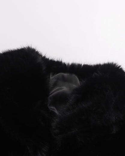 Black Fur Panel Corset Waist Coat with Zipper