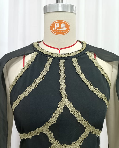 Black Gold Cape Elegant Maxi Dress