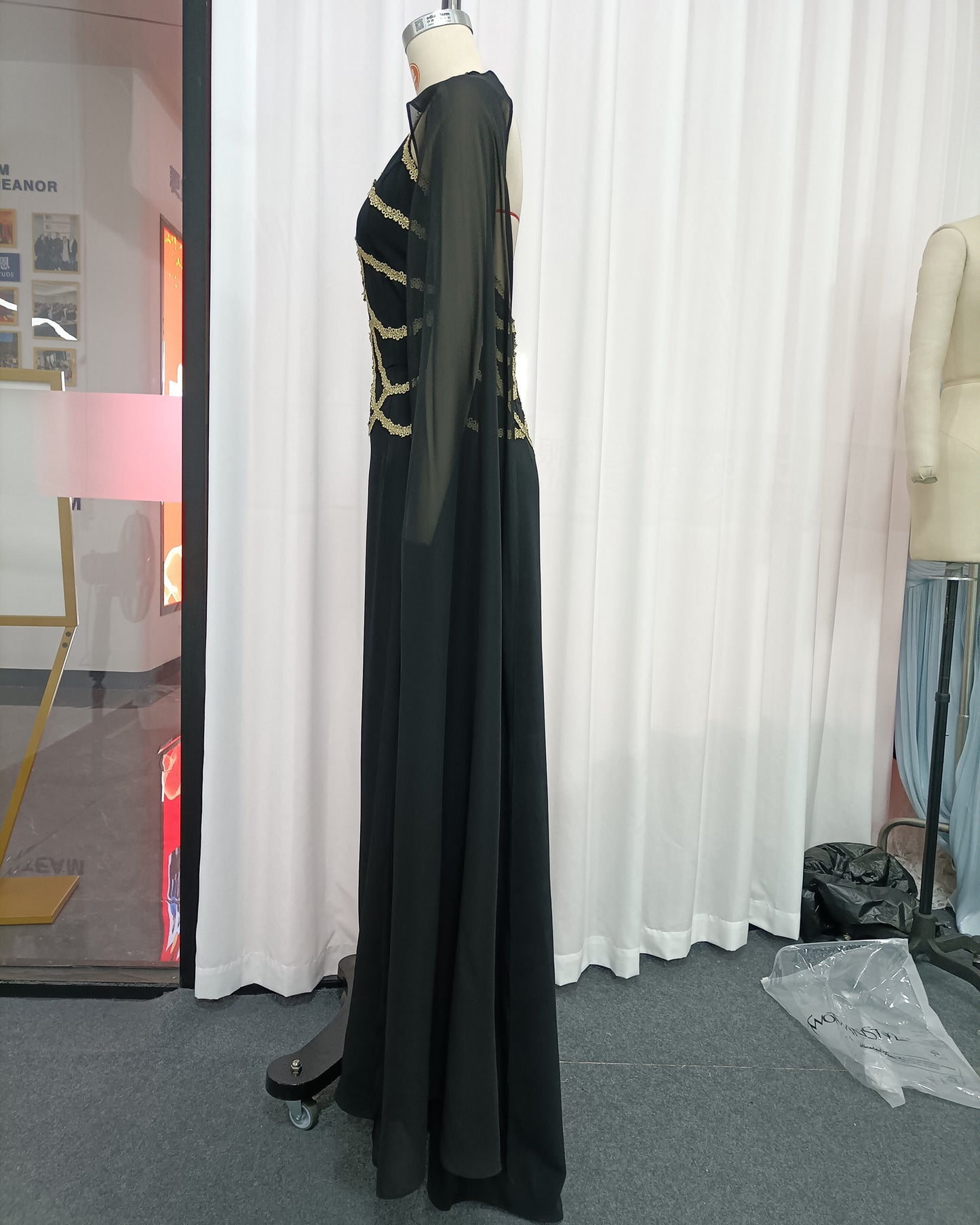 Black Gold Cape Elegant Maxi Dress