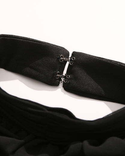 Black Halter Chiffon Sleeve Fitted Midi Dress