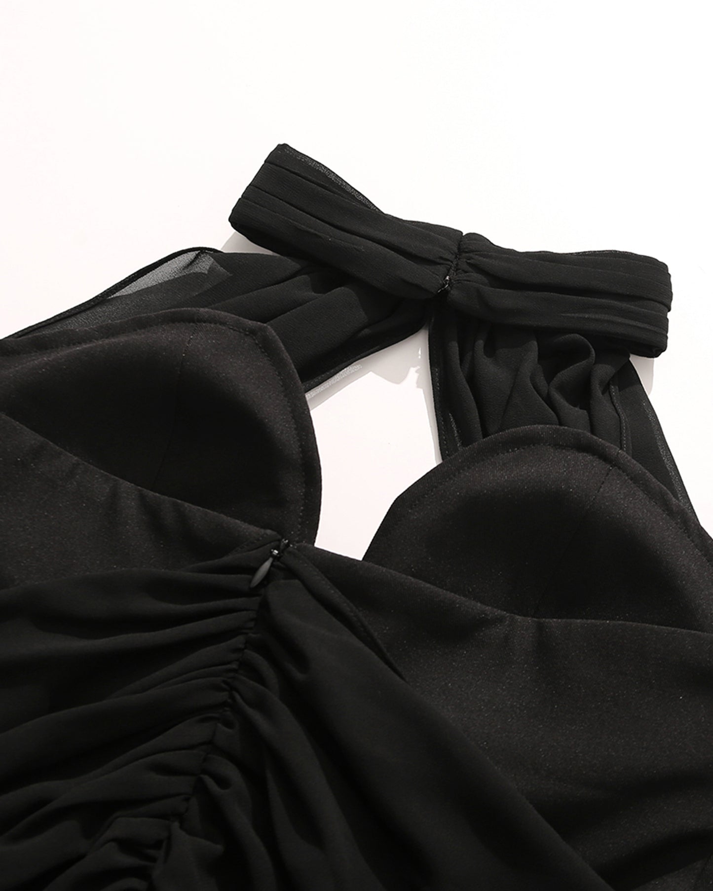 Black Halter Chiffon Sleeve Fitted Midi Dress