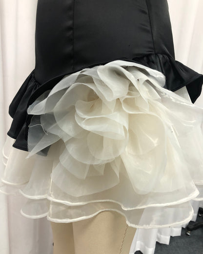 Black Halter Deep V Ruffled Mini Dress