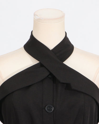 Black Halter Neck Belted Mini Dress