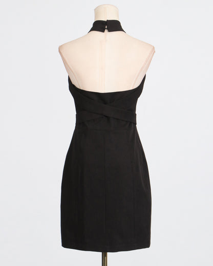 Black Halter Neck Belted Mini Dress