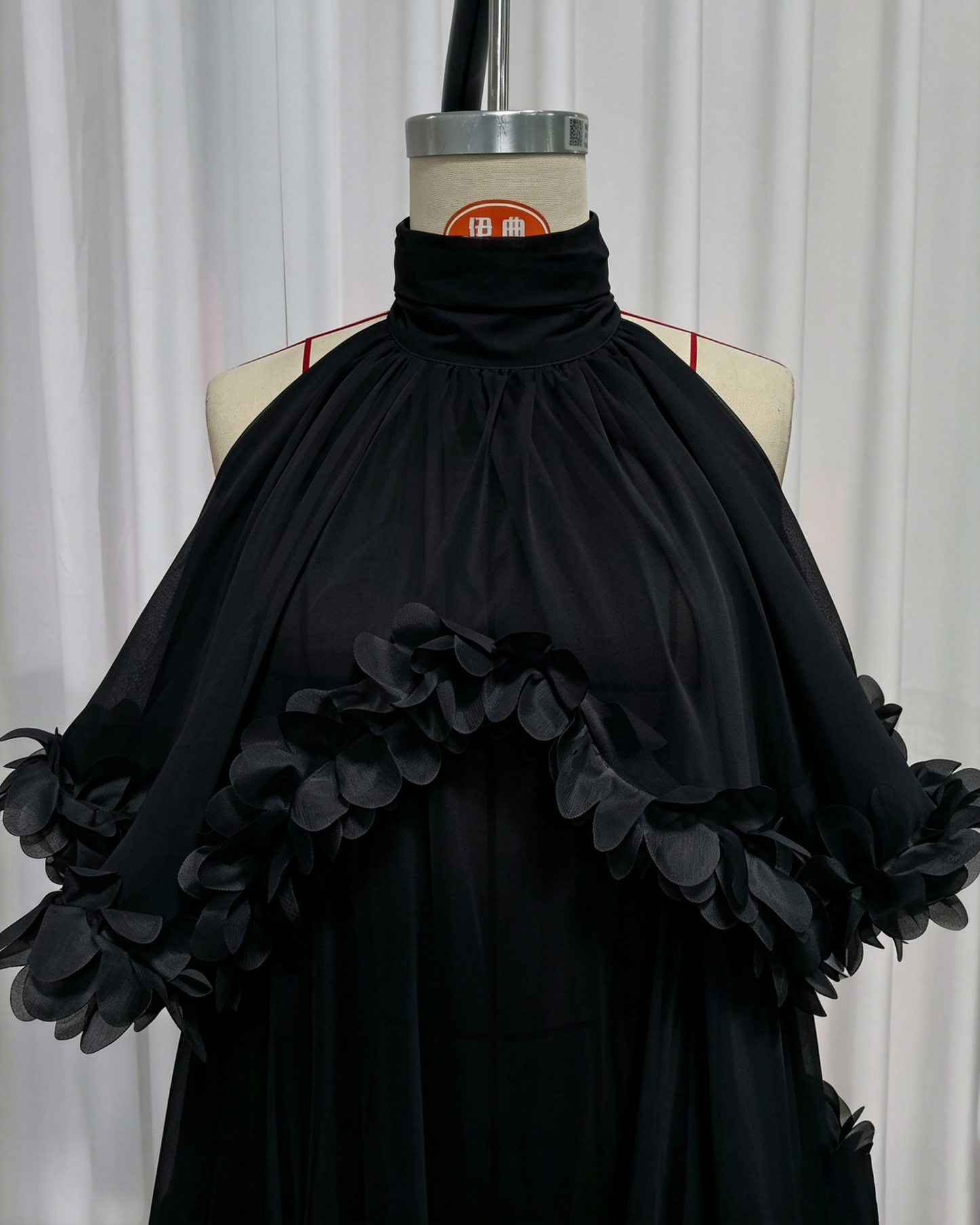Black Halter Neck Chiffon Spliced Flower Dress