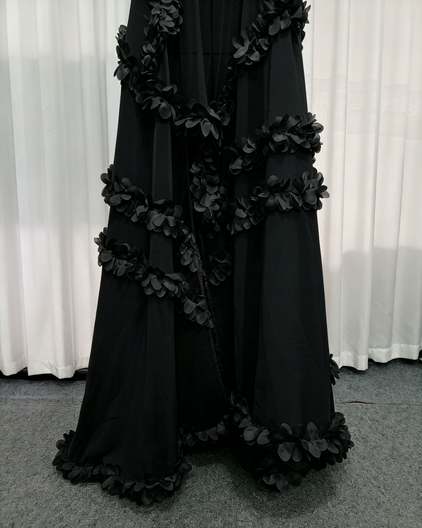 Black Halter Neck Chiffon Spliced Flower Dress