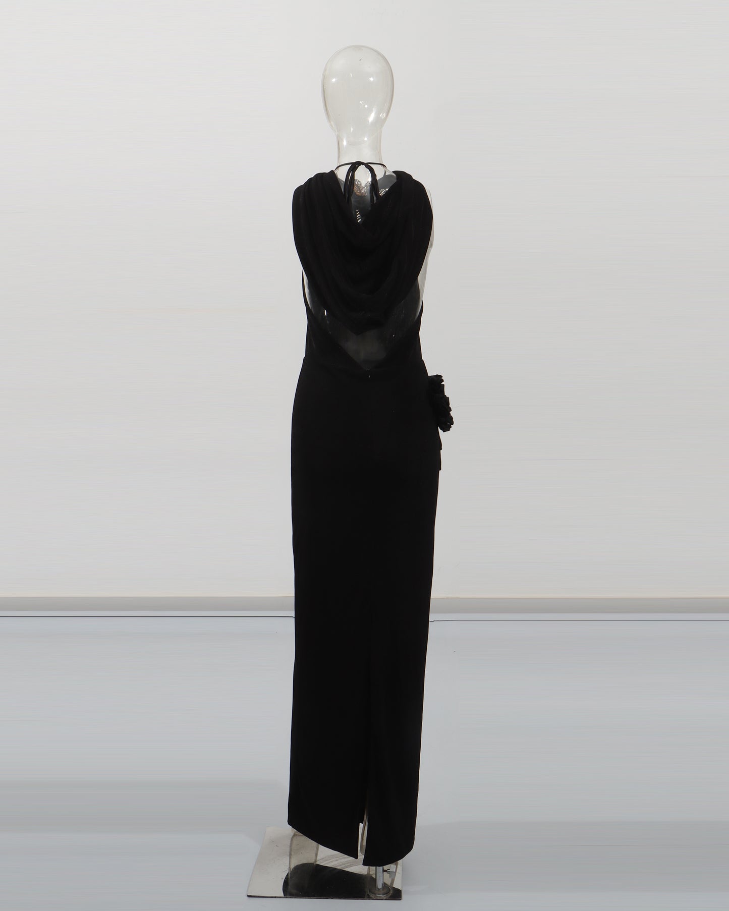 Black Halter Neck Gold Floral Maxi Dress