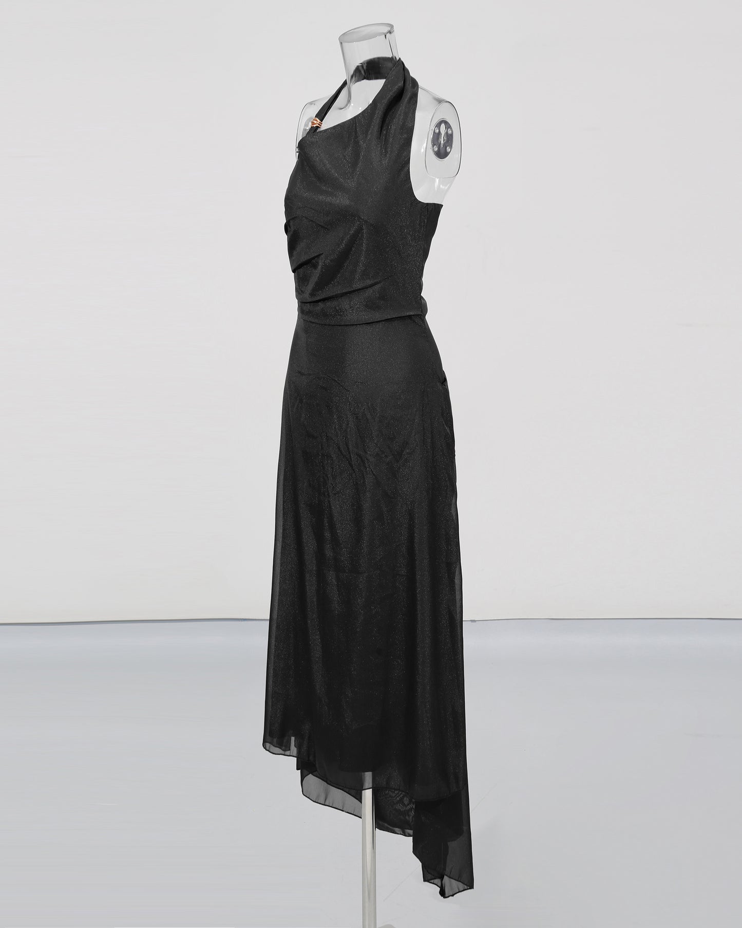 Black Halter Ruched Midi Dress