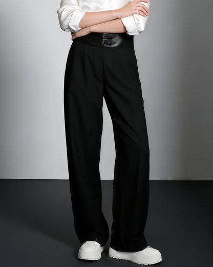 Black High-Waist Wide-Leg Trousers with Belt