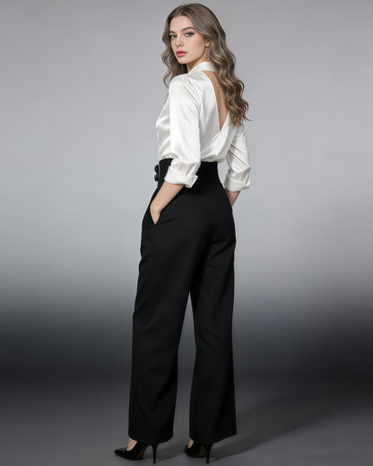 Black High-Waist Wide-Leg Trousers with Belt
