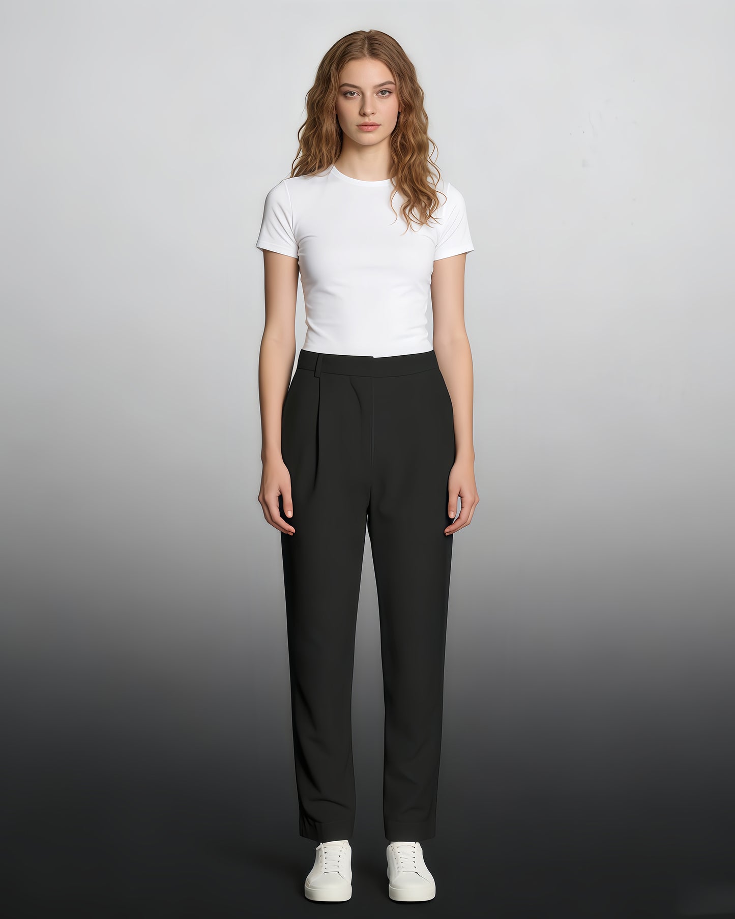 Black High-Waisted Tapered Cuff Pants