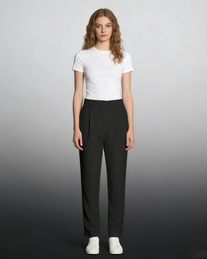Black High-Waisted Tapered Cuff Pants