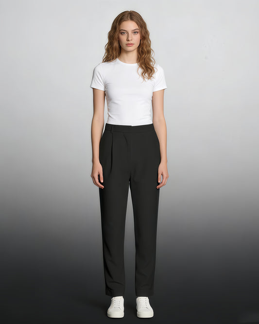 Black High-Waisted Tapered Cuff Pants