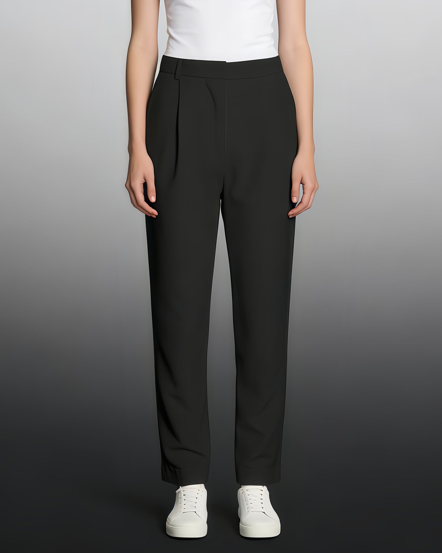 Black High-Waisted Tapered Cuff Pants