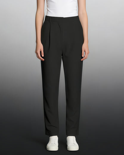 Black High-Waisted Tapered Cuff Pants