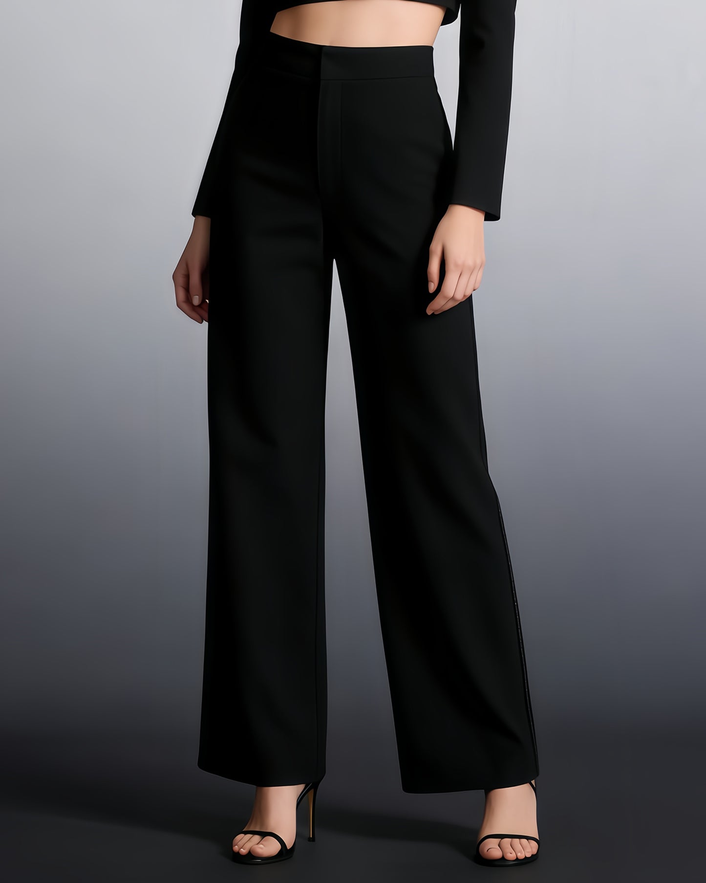 Black High-Waisted Wide-Leg Trousers