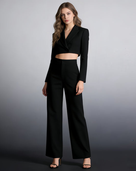 Black High-Waisted Wide-Leg Trousers