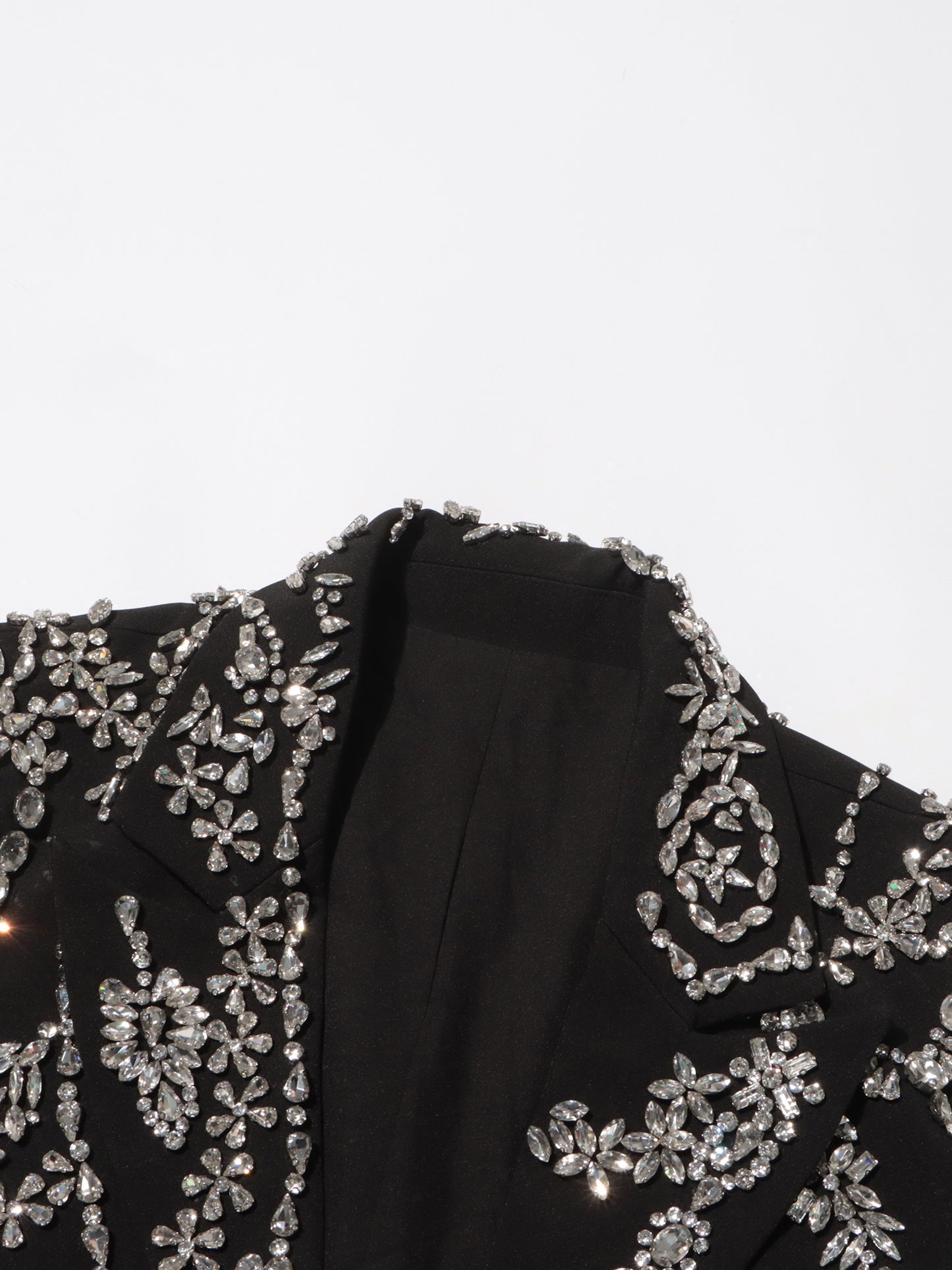 Black Hollow-Out Blazer with Rhinestone Embellishments