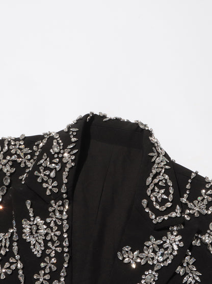 Black Hollow-Out Blazer with Rhinestone Embellishments