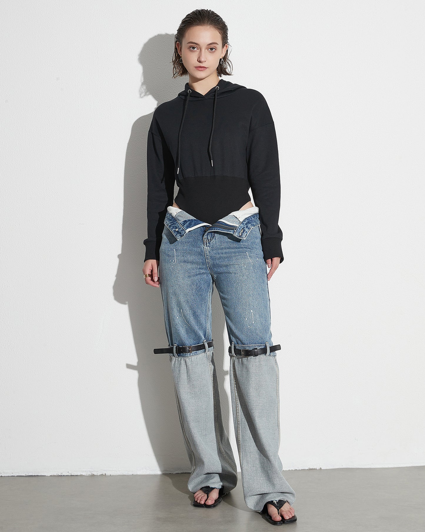 Black Hooded Bodysuit Sweatshirt