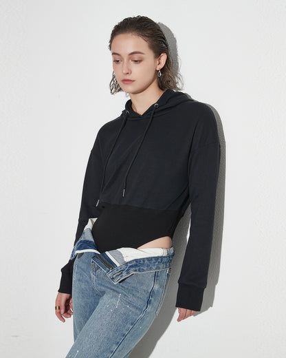 Black Hooded Bodysuit Sweatshirt
