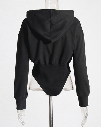 Black Hooded Bodysuit Sweatshirt