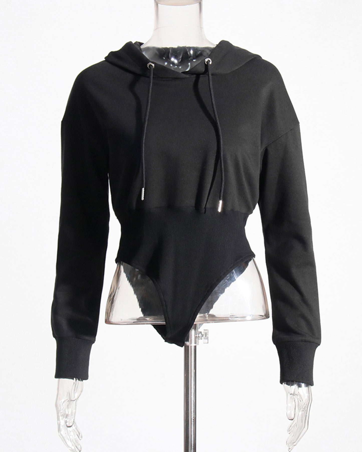 Black Hooded Bodysuit Sweatshirt